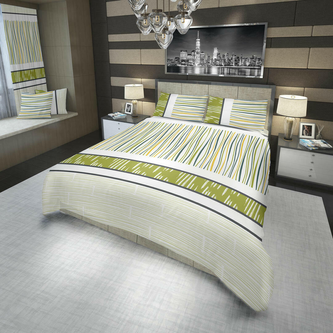 JUEGO DE SÁBANAS 180 HILOS RAYAS AMARILLAS Y VERDES