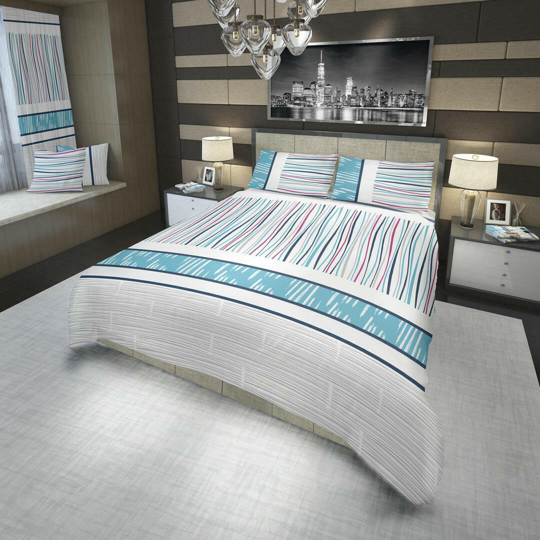 JUEGO DE SÁBANAS 180 HILOS RAYAS AZUL Y FUCSIA