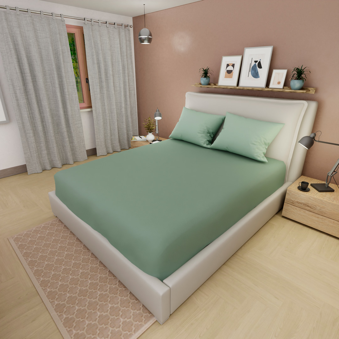 Sábana Ajustable Unicolor Microfibra Suavizada Verde Pistacho Confortable