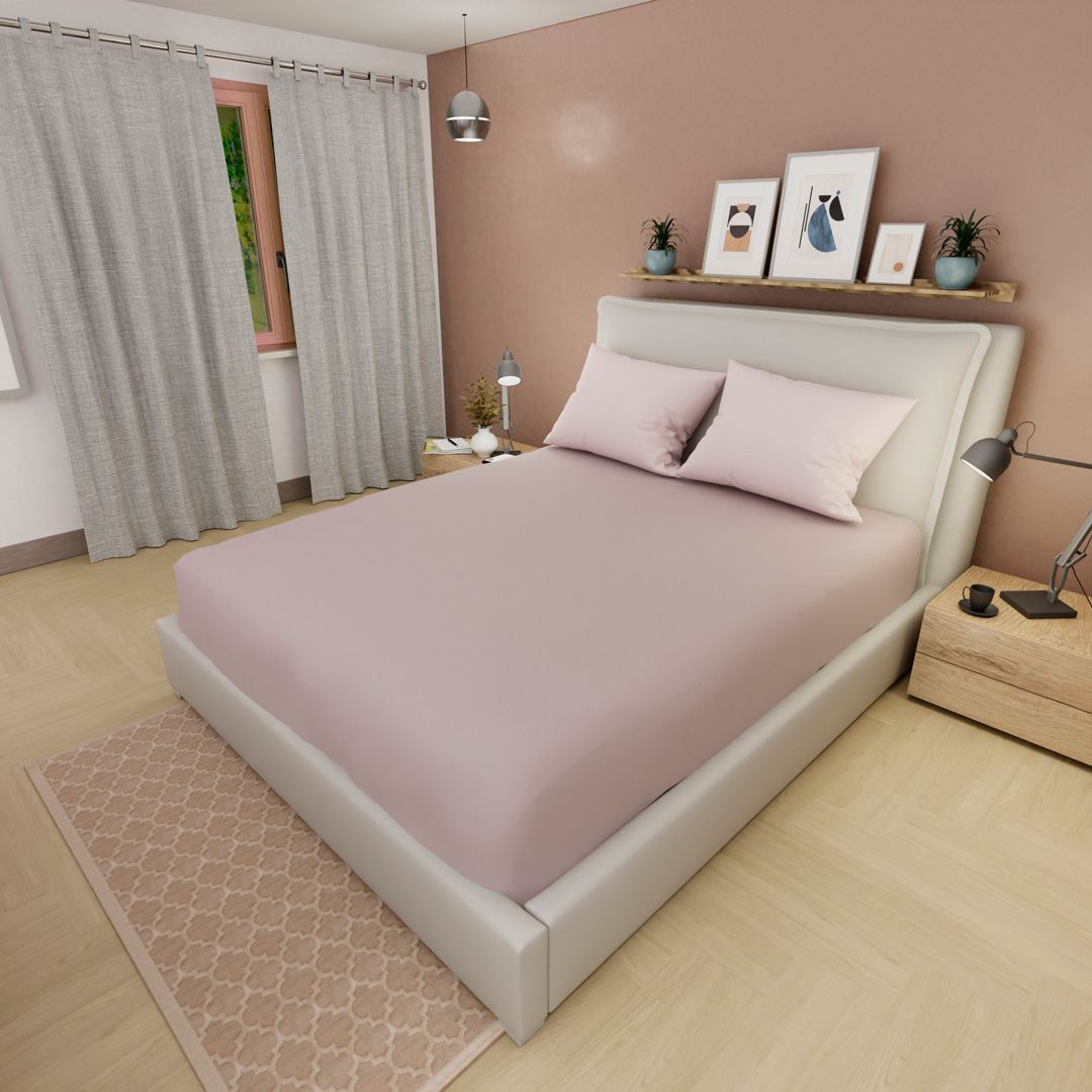Sábana Ajustable Unicolor Microfibra Suavizada Rosa Confortable