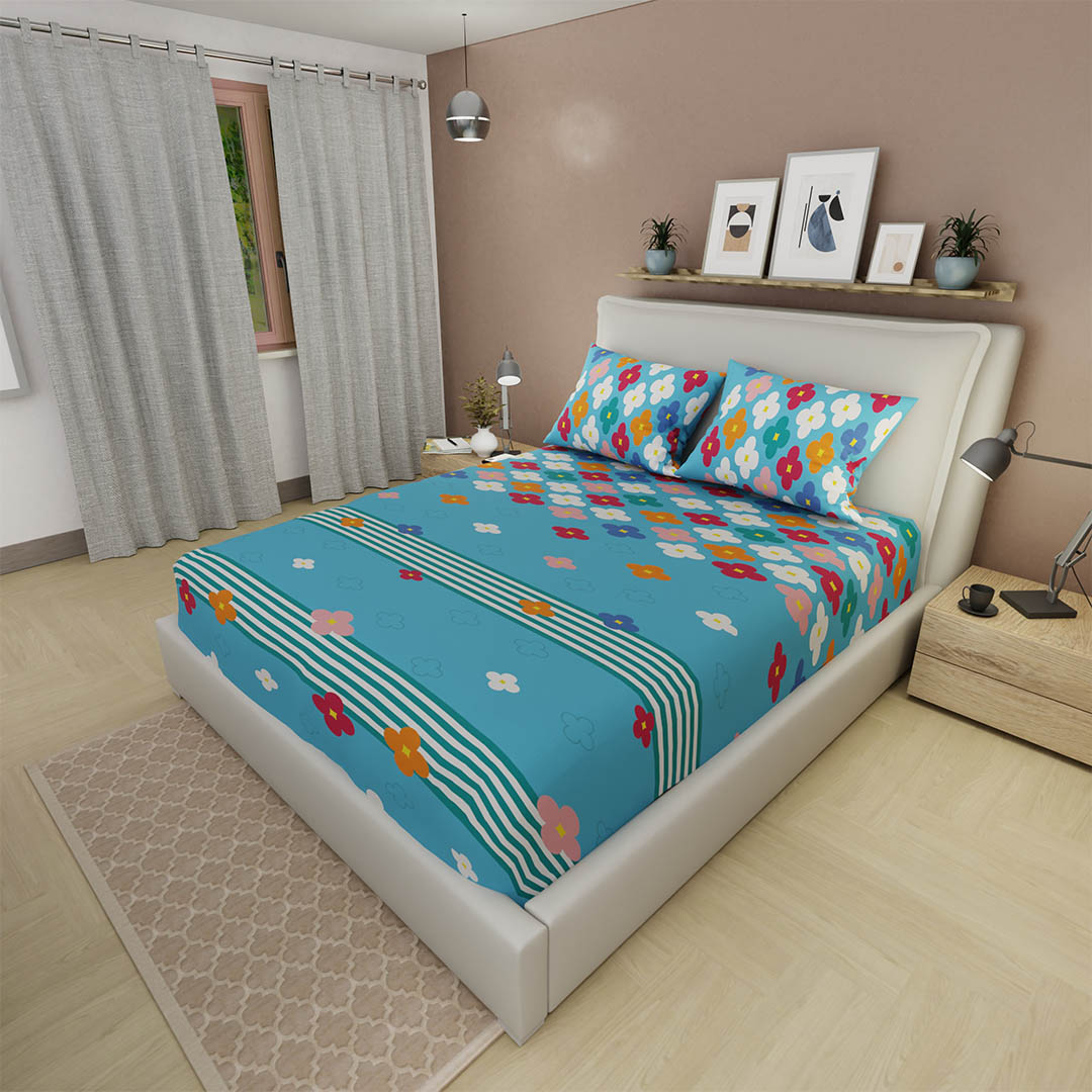 Sábana Ajustable  Fiesta Floral Azul