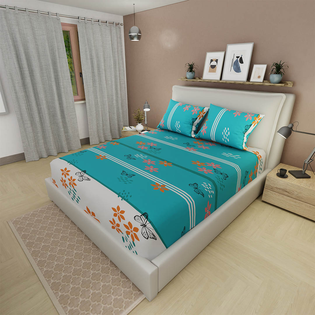 Sábana Ajustable Amanecer en el Jardín Aguamarina