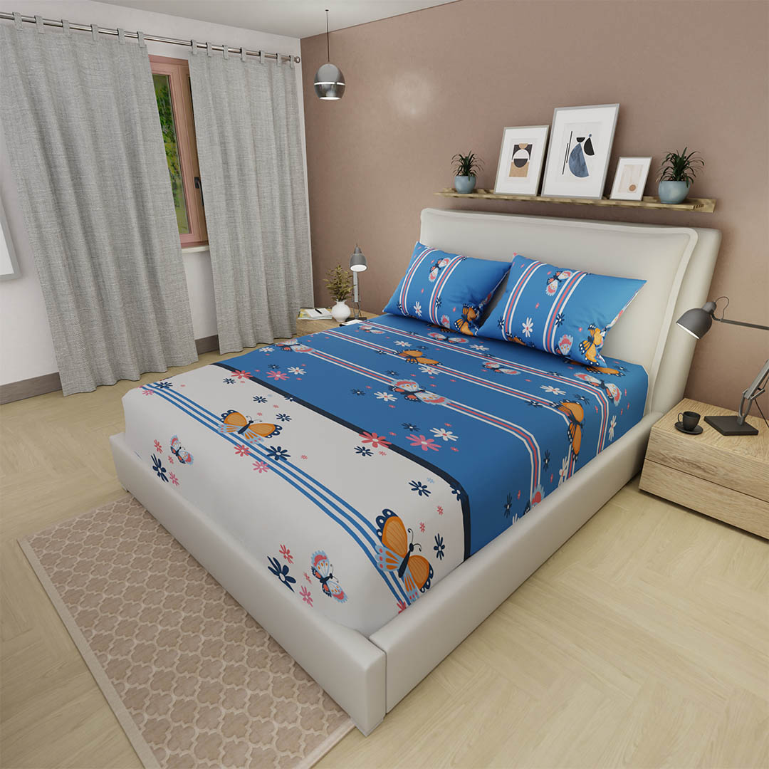 Sábana Ajustable Florecer De En Sueño Azul