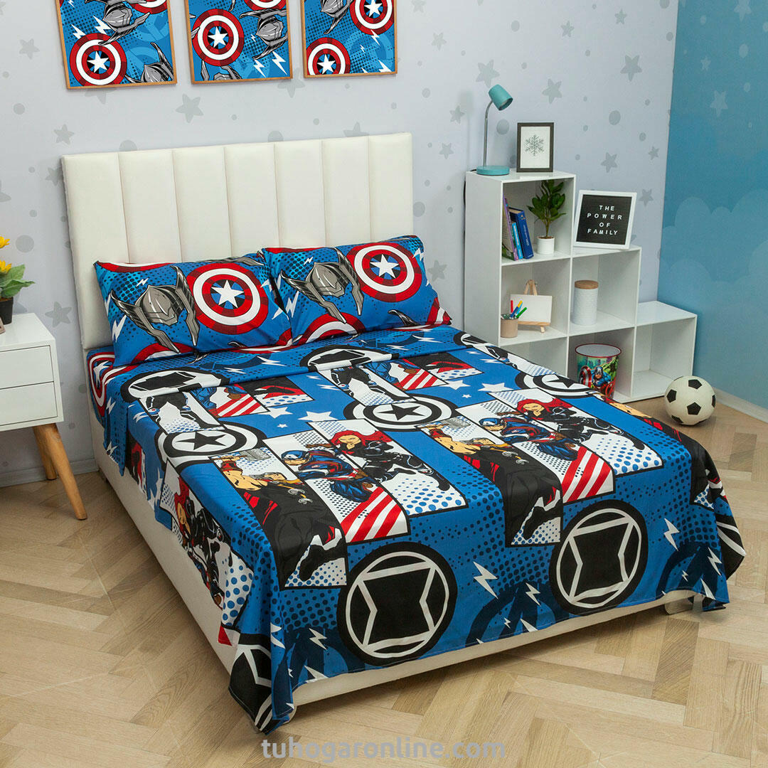 JUEGO DE SÁBANAS CAMA SEMIDOBLE MARVEL AVENGERS 