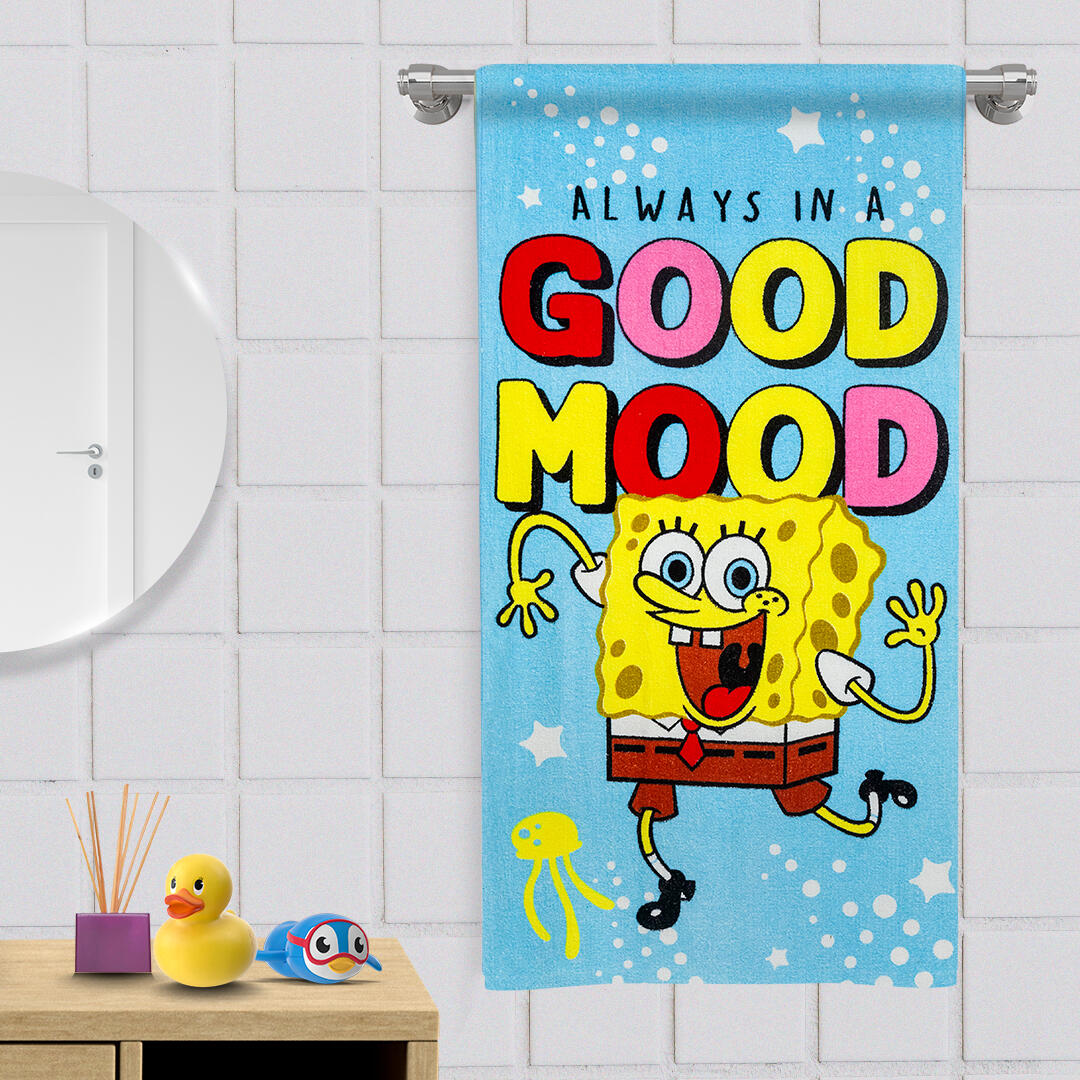 TOALLA INFANTIL 320 GRAMOS BOB ESPONJA GOOD MOOD FONDO AZUL 