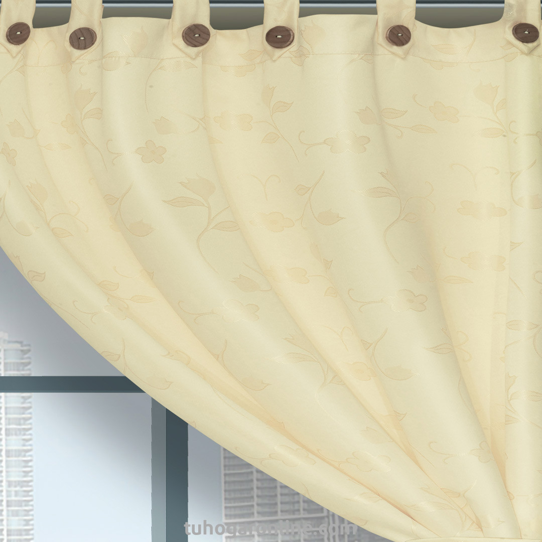 44CORTINA EN YACAR-BOTÓN BEIGE