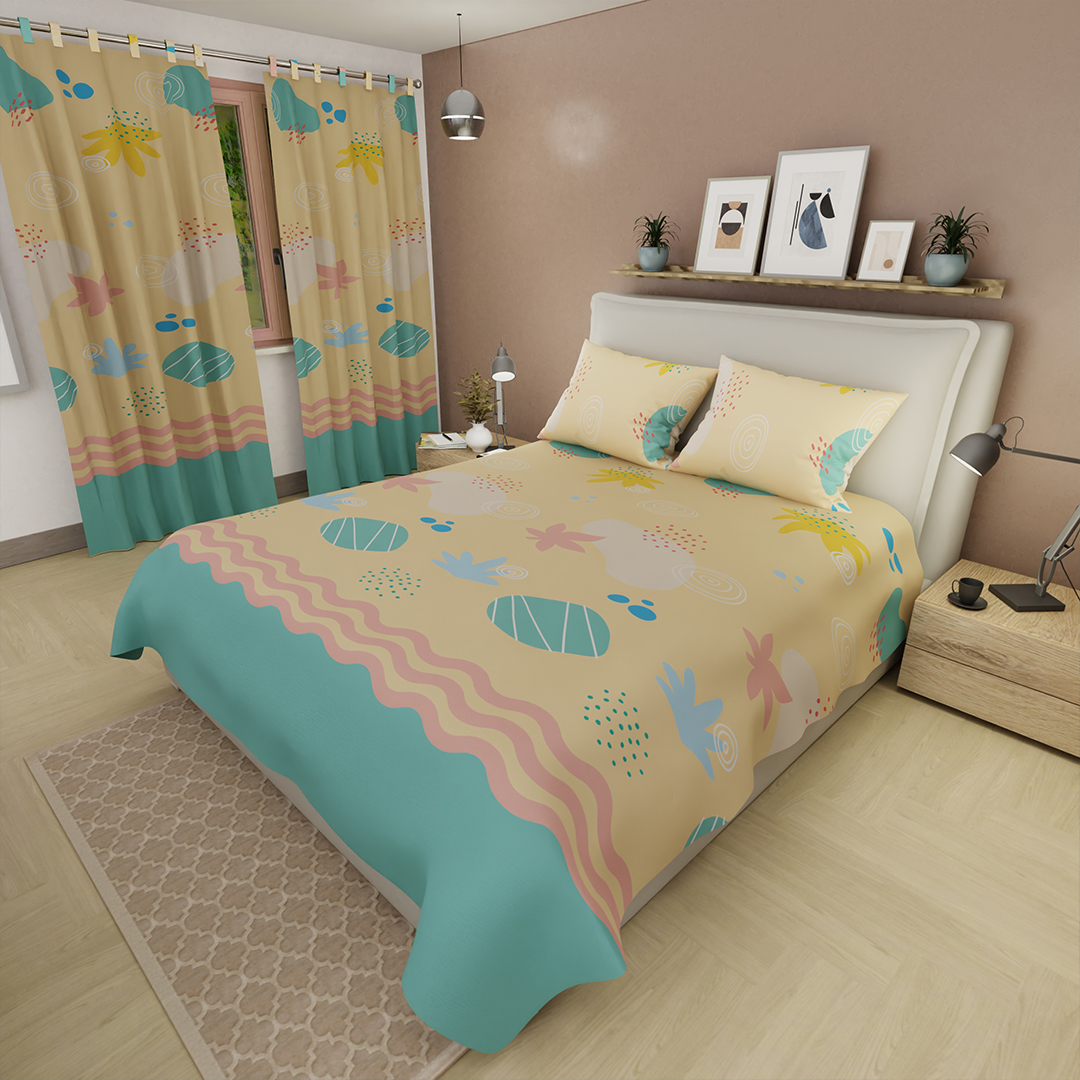 44Juego de Sábanas Microfibra Suavizada Paraíso Amarillo Tropical
