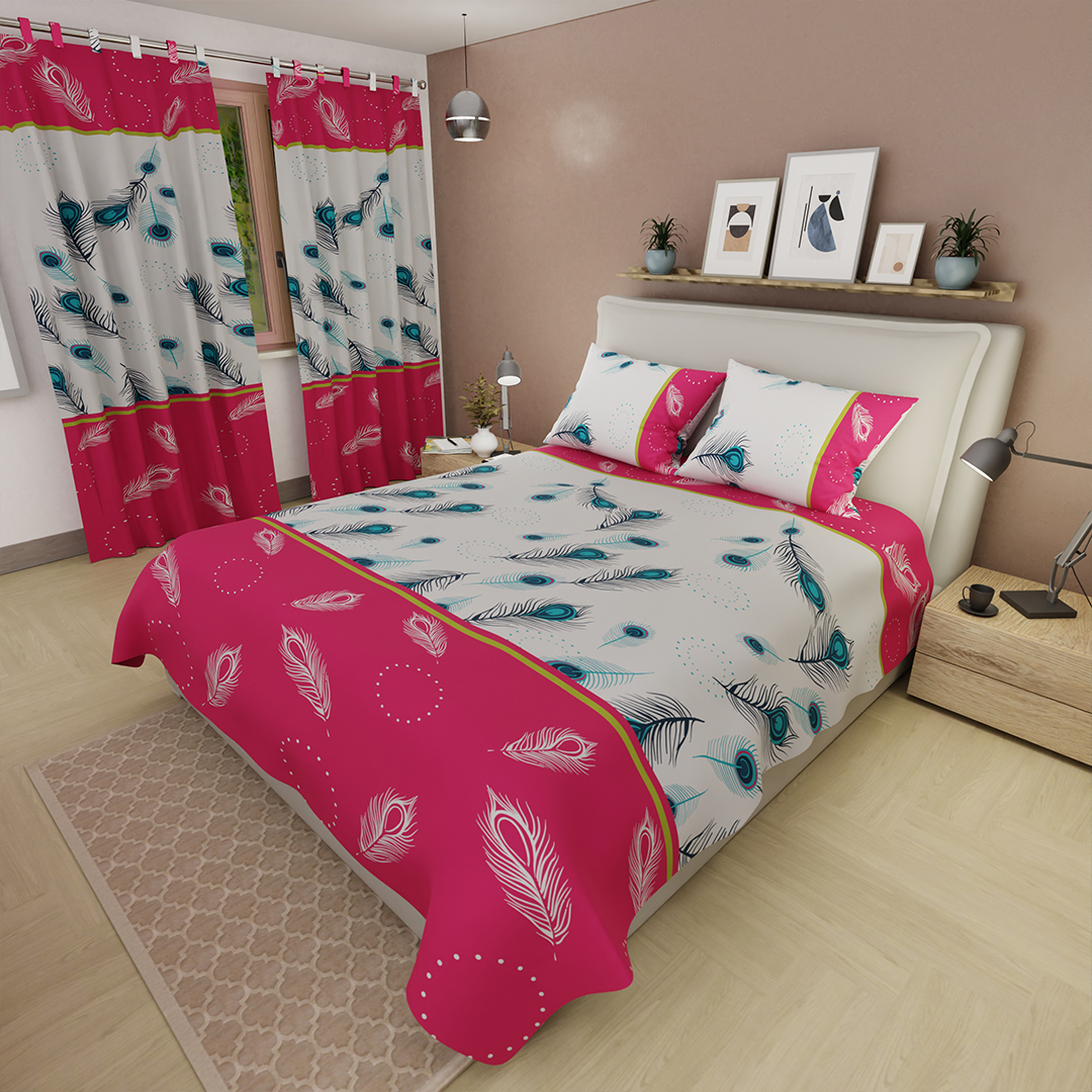 44Juego de Sábanas Microfibra Suavizada Plumas del Alba Fucsia