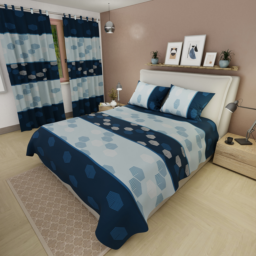 44Juego de sábanas con cortinas GeoComfort Azul