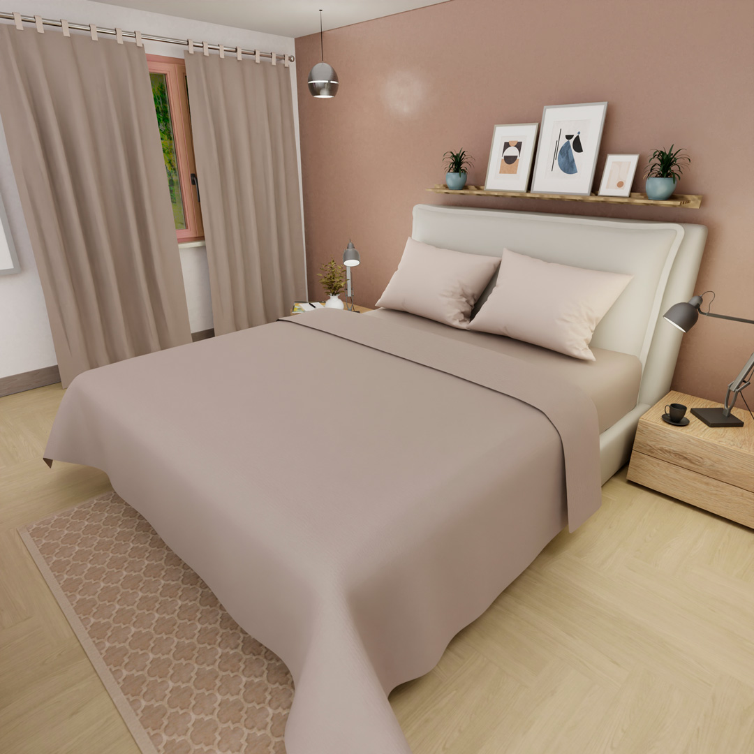 44Juego De Sabanas Con Cortina Beige Confortable