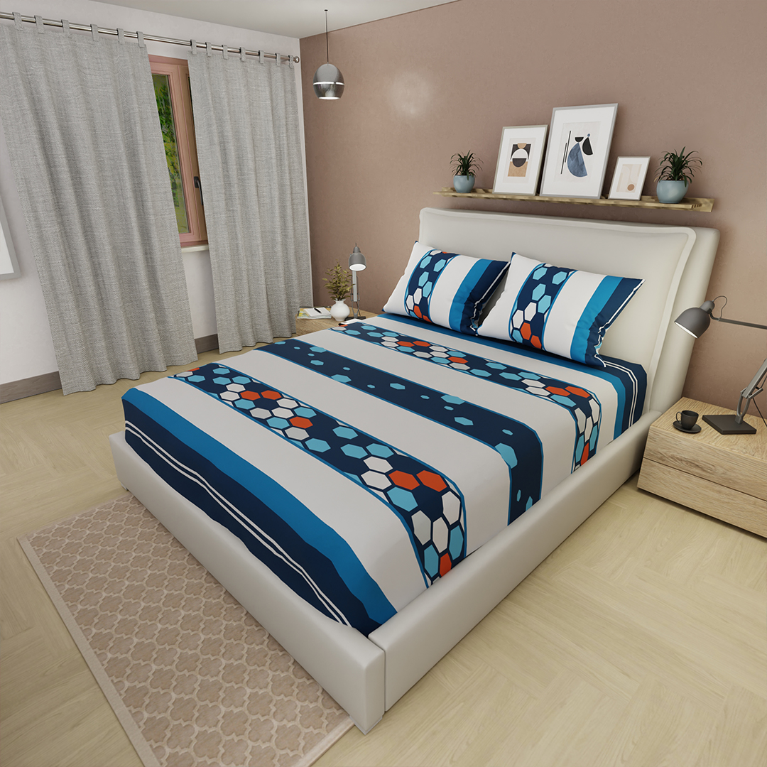 44Sábana Ajustable Colmena Entre Lineas Azules