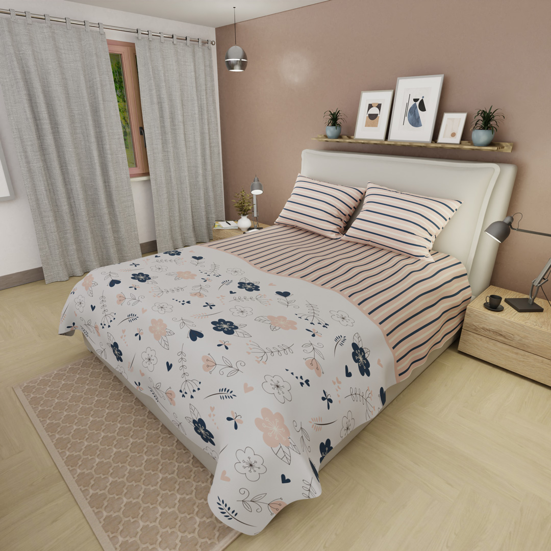 44Juego De Sabanas 180 Hilos Líneas de Lavanda