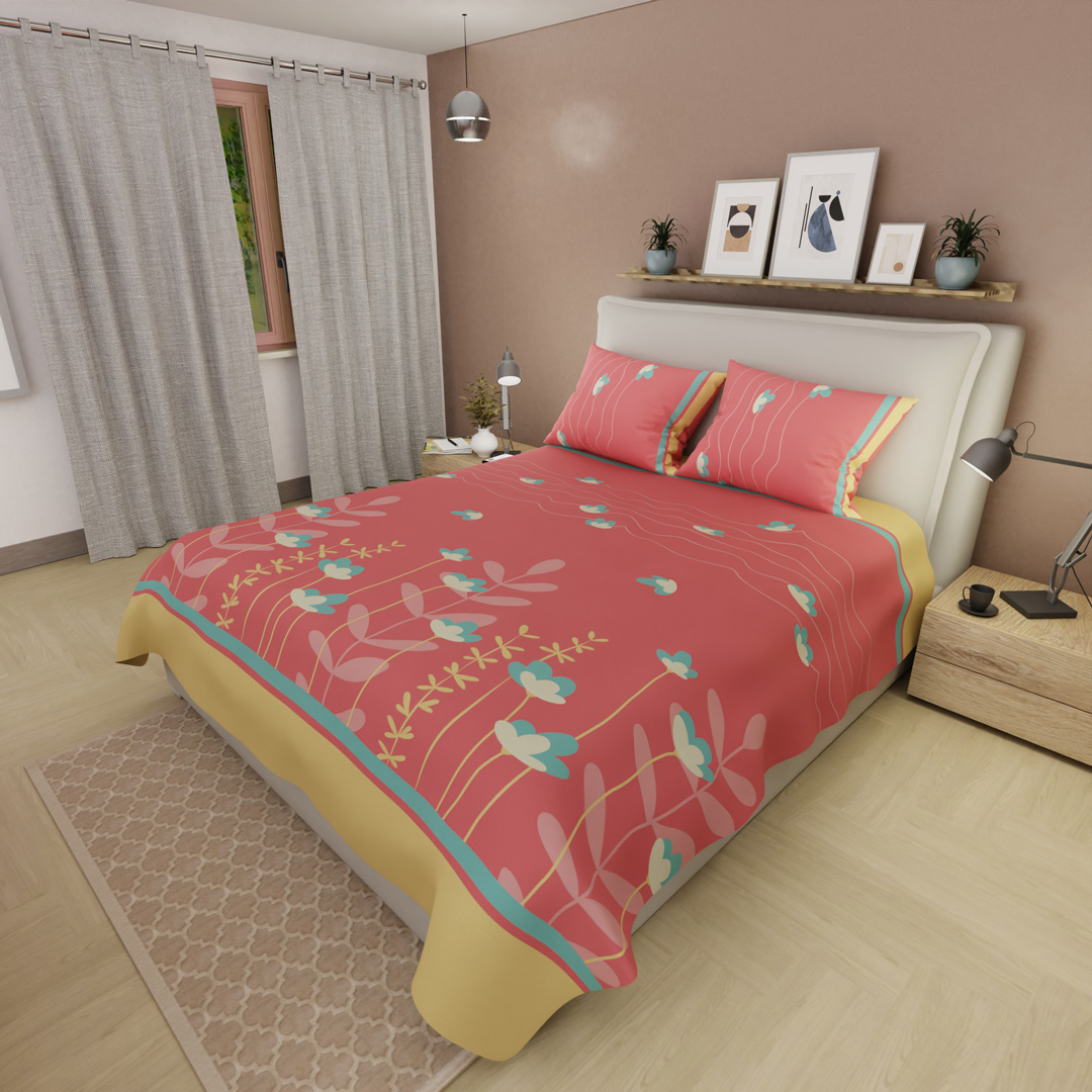 44Juego De Sabanas 180 Hilos Tulipanes entre líneas Salmon