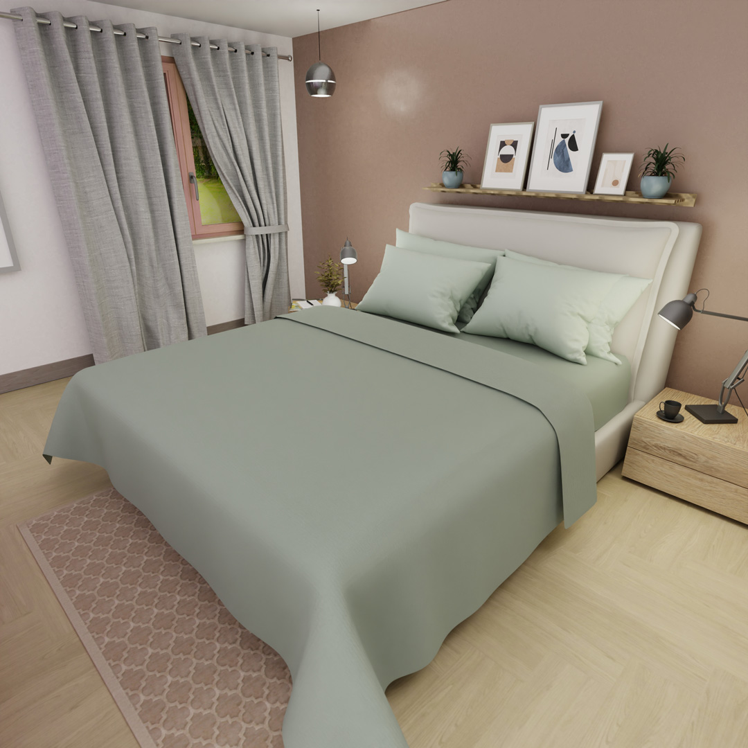 44Juego De Sabanas 4 Fundas Linea My House Verde Grisáceo Suavizada