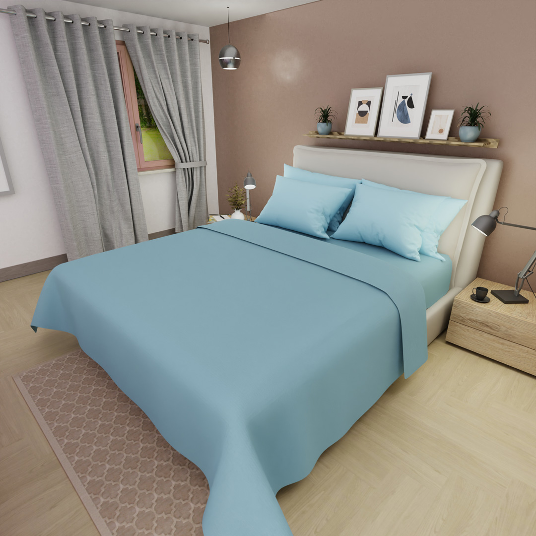 44Juego De Sabanas 4 Fundas Linea My House Azul Suavizada