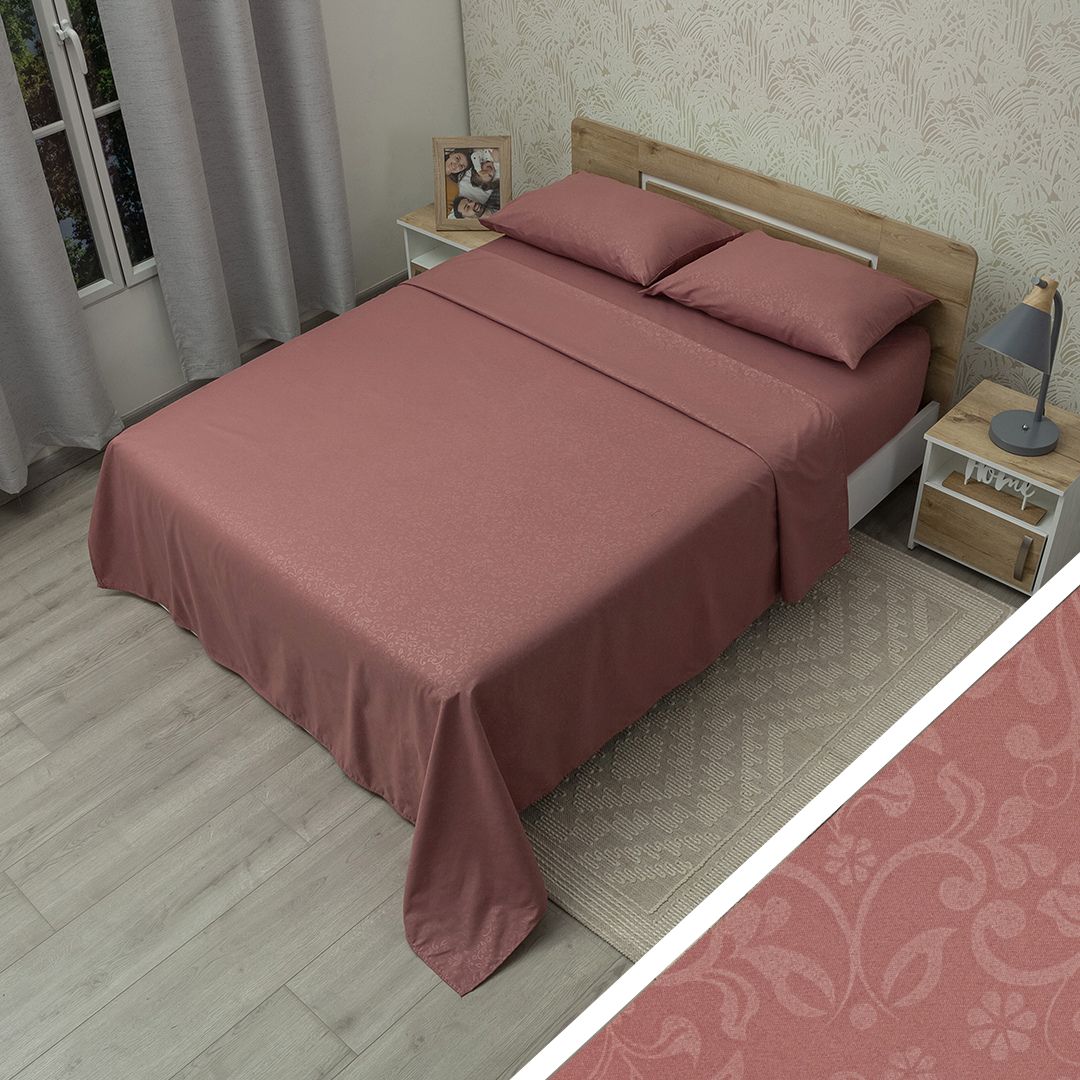 44Juego De Sábana Monet Relieve Vino Tinto