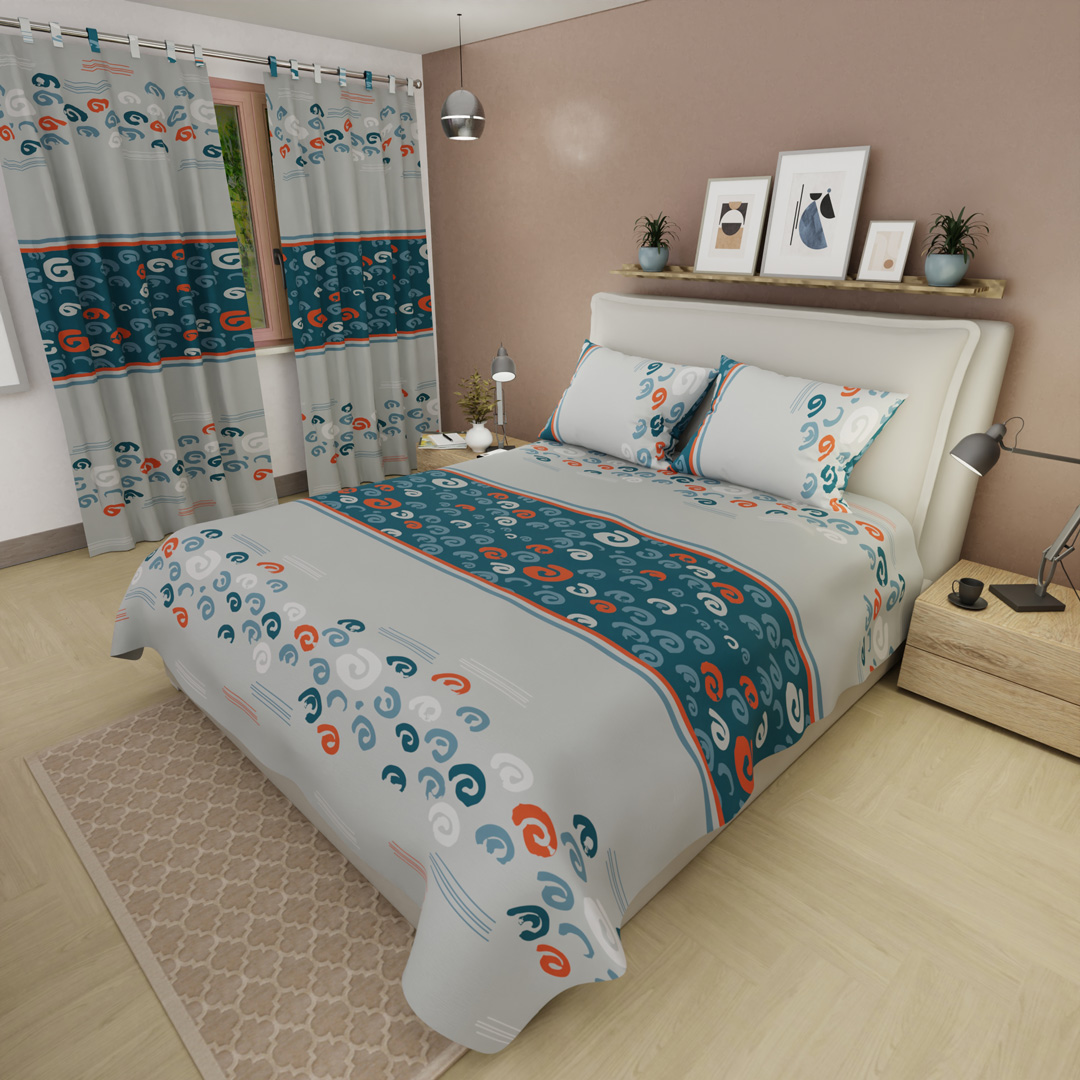 44Juego De Sábanas Con Cortinas Vórtice Creativo Gris