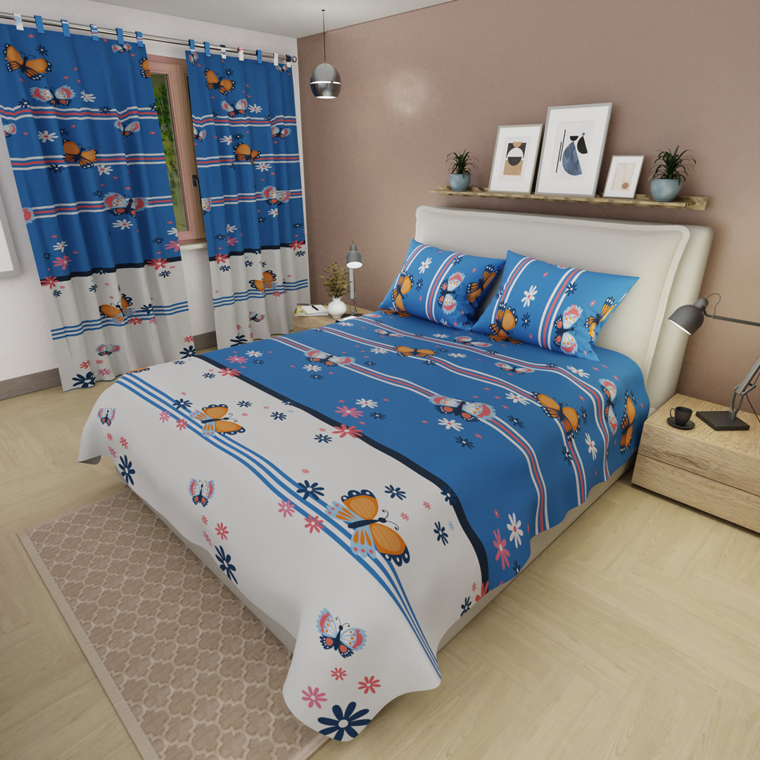 44Juego de Sábanas Microfibra Suavizada  Florecer De En Sueño Azul