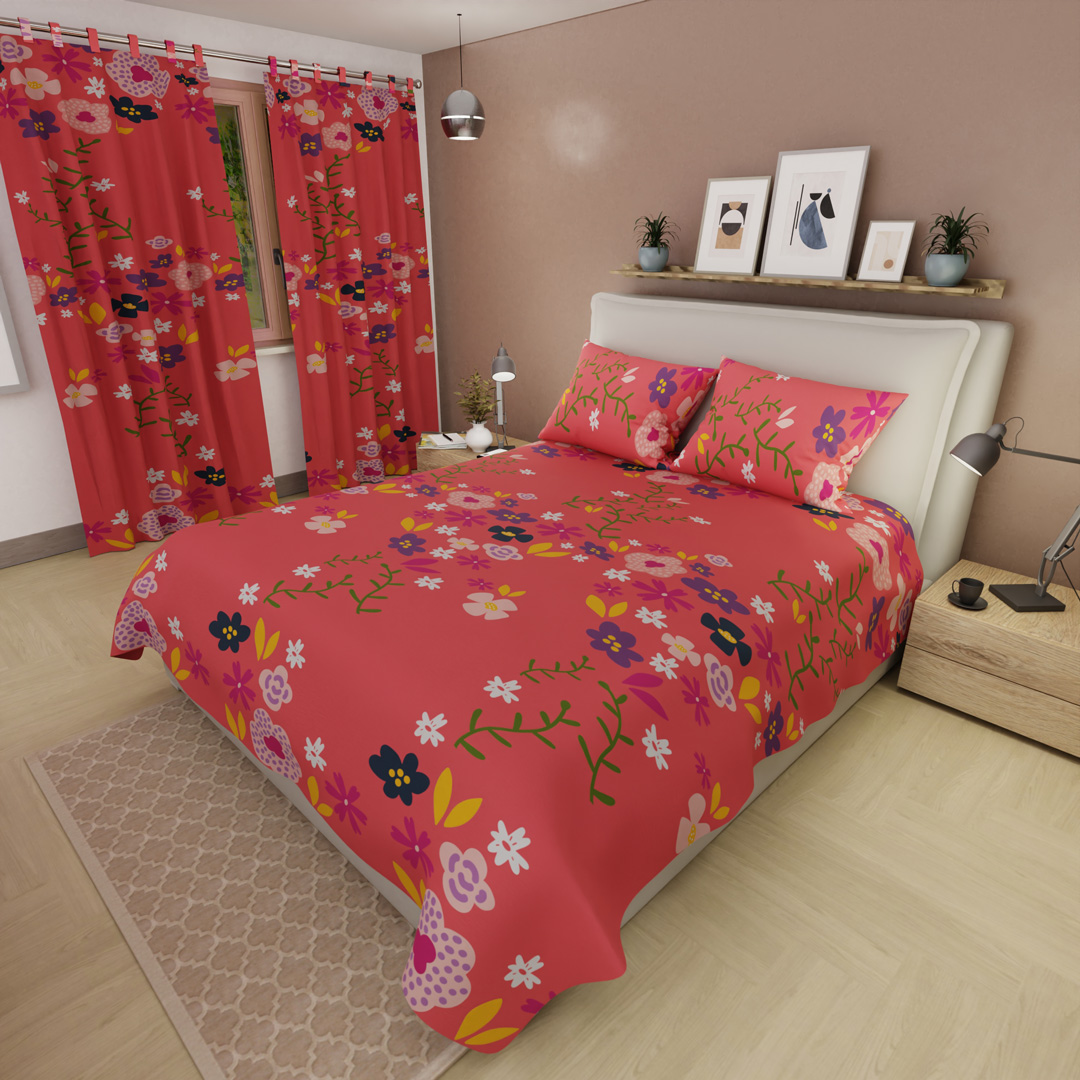 44Juego de Sábanas Microfibra Suavizada Ramillete de Colores En Salmon