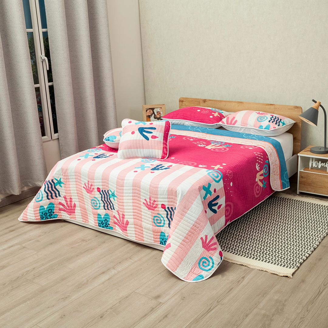 44Cubrelecho Estampado Prensado Doble Faz Explosión Marina