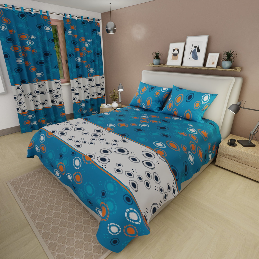 44Juego De Sábanas Con Cortinas Órbita Nocturna Azul