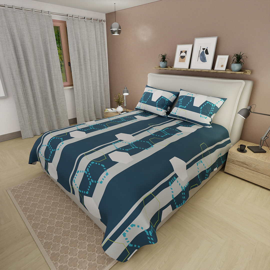 44Juego De Sabanas 180 Hilos Estilo Vectorial Azul