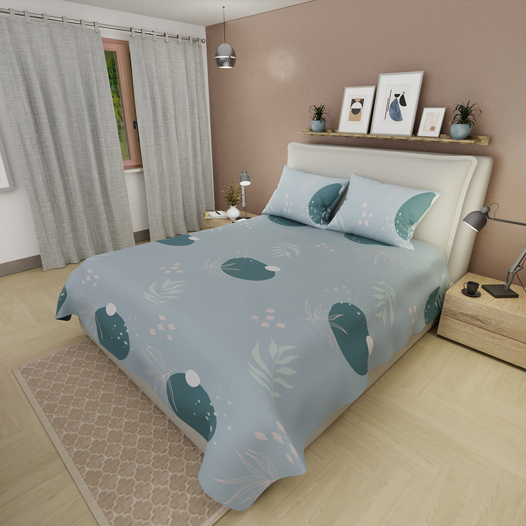44Juego De Sábanas 180 Hilos Hojas Naturaleza en Calma Azul