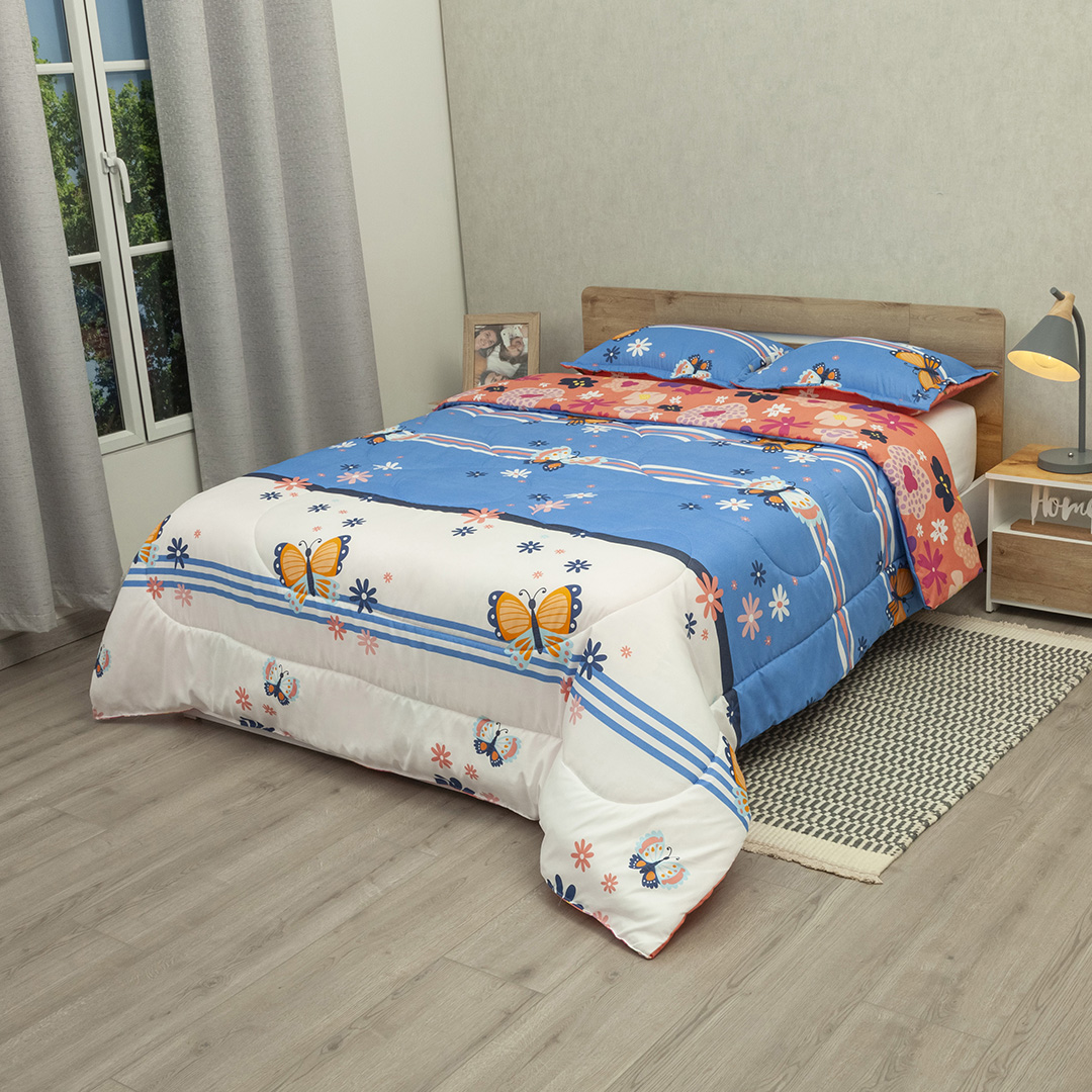 44Cubrelecho Semiacolchado Doble Faz Florecer De En Sueño Azul