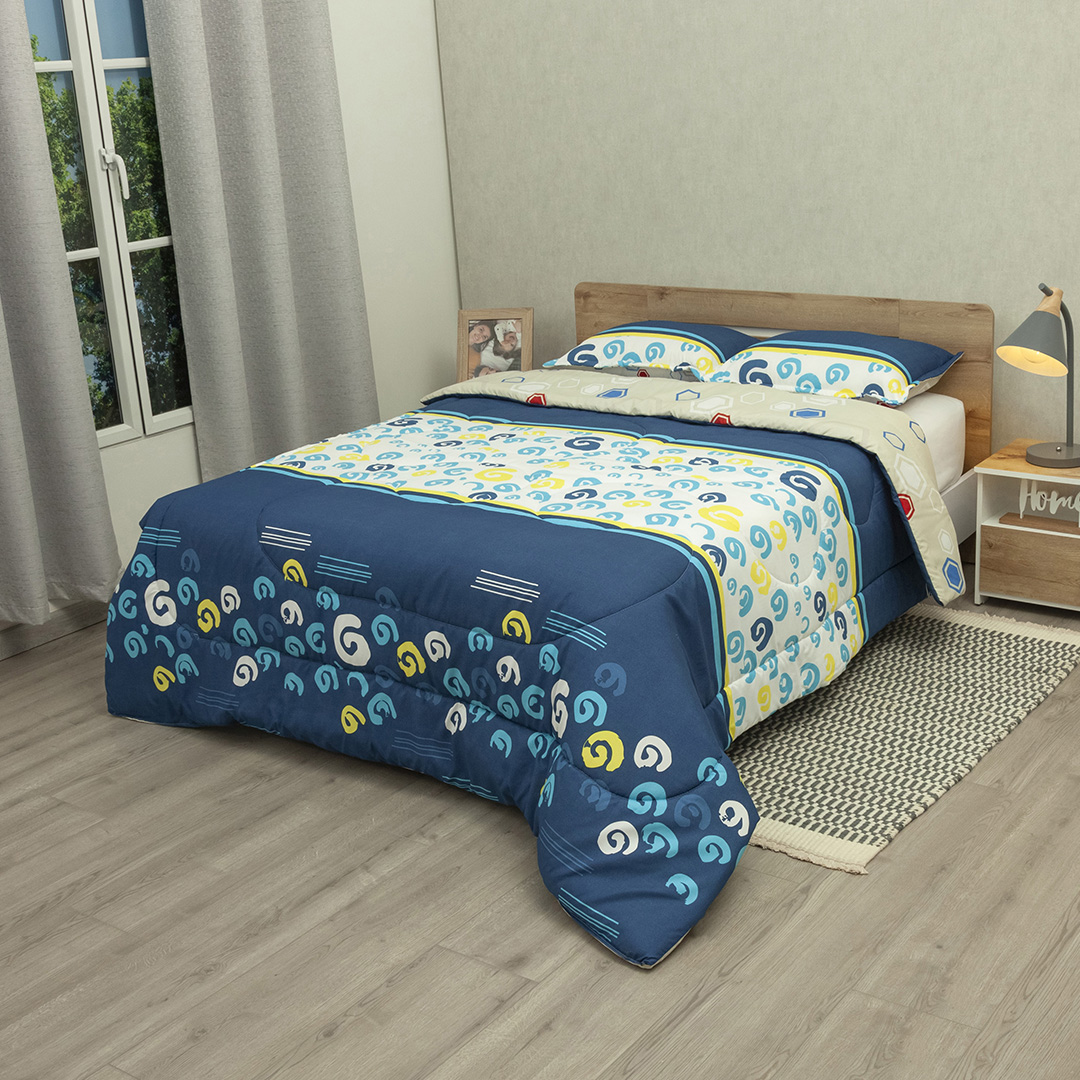 44Cubrelecho Semiacolchado Doble Faz Vórtice Creativo Azul