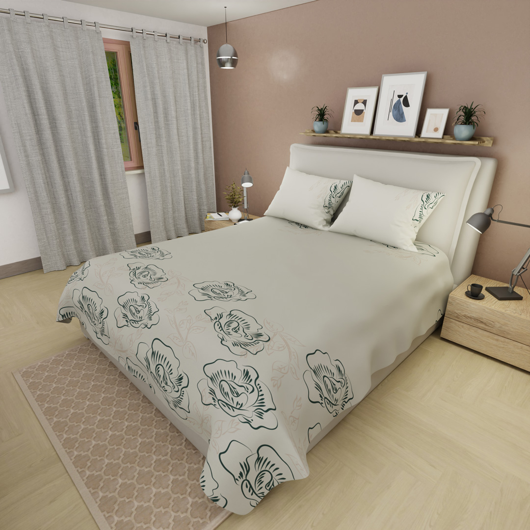 44Juego de Sábanas de 250 Hilos Tranquilidad Floral Beige