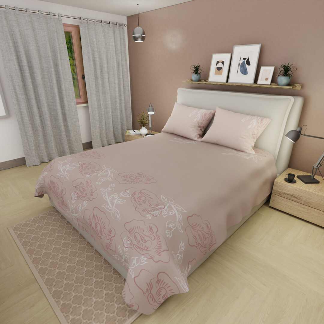 44Juego de Sábanas de 250 Hilos Tranquilidad Floral Rosa