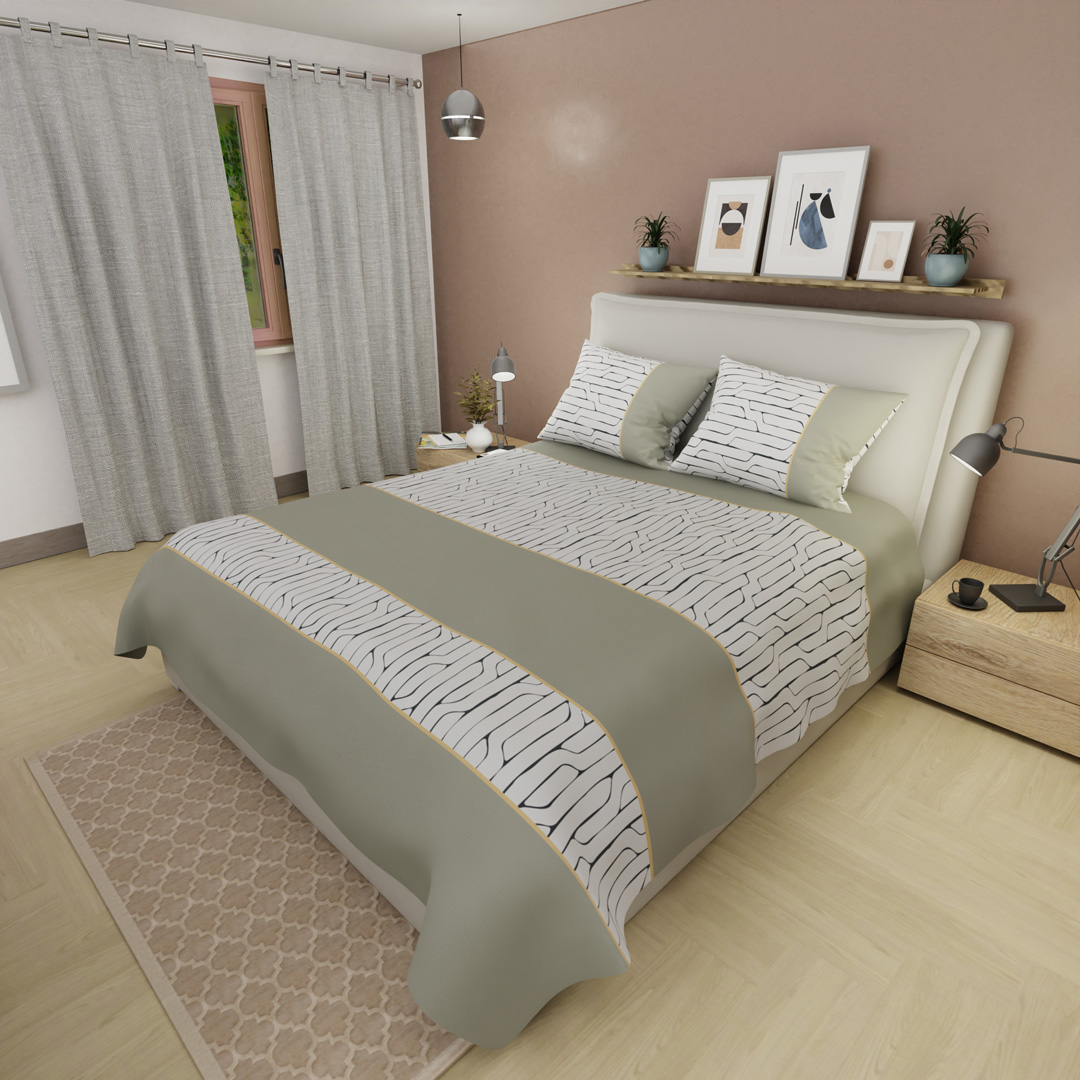 44Juego de Sábanas de 250 Hilos Cauce de Líneas Gris