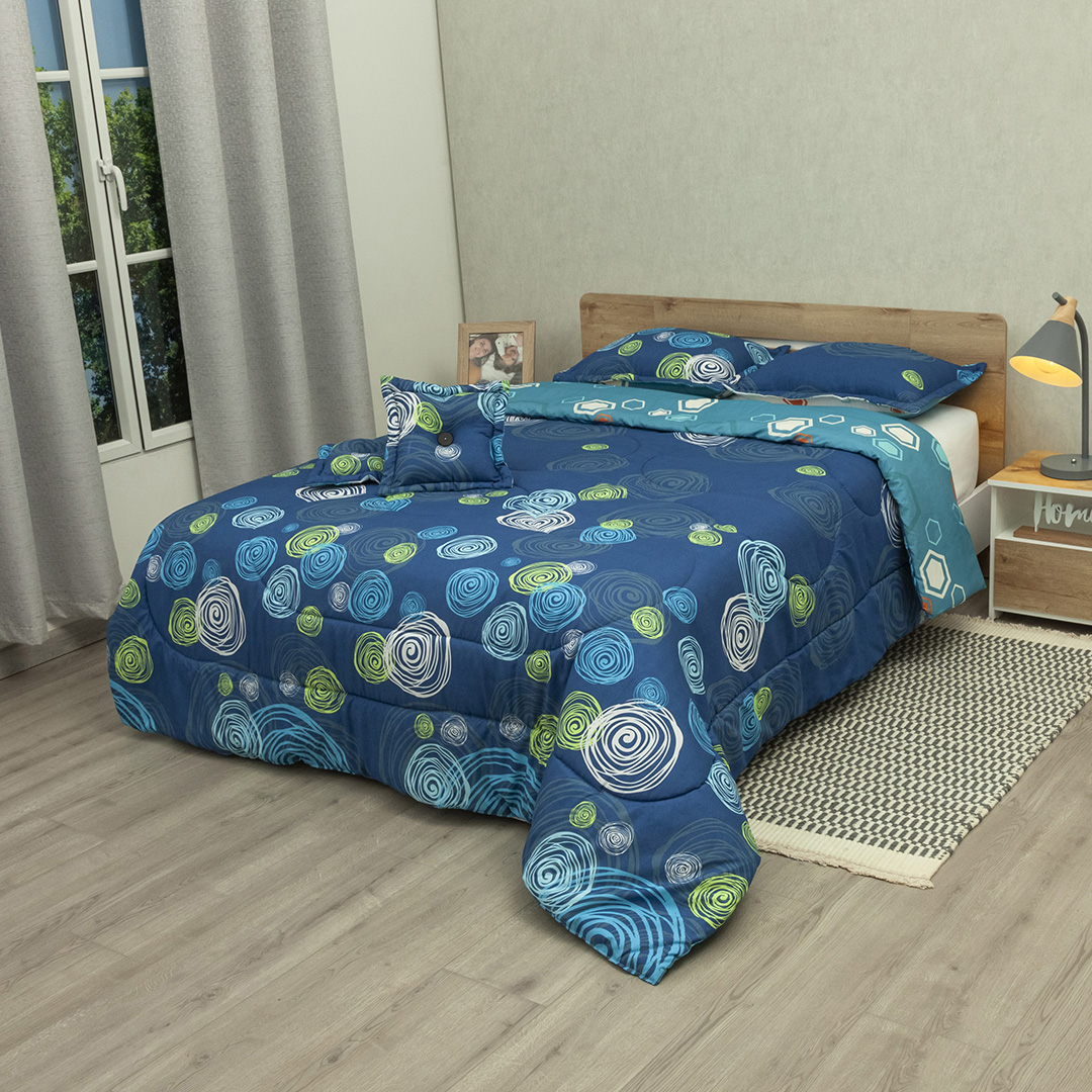 44Cubrelecho Super Acolchado Ritmo Circular Azul