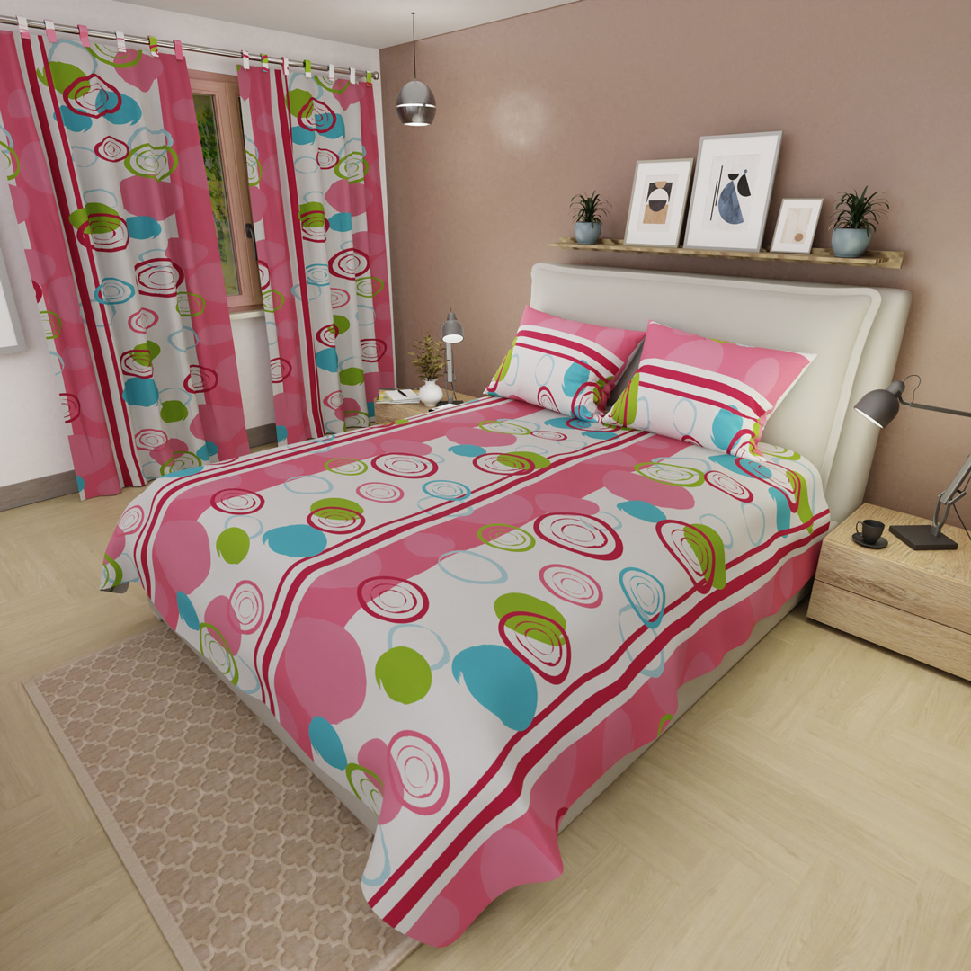 44Juego de sábanas con cortinas Carnaval en Rosa