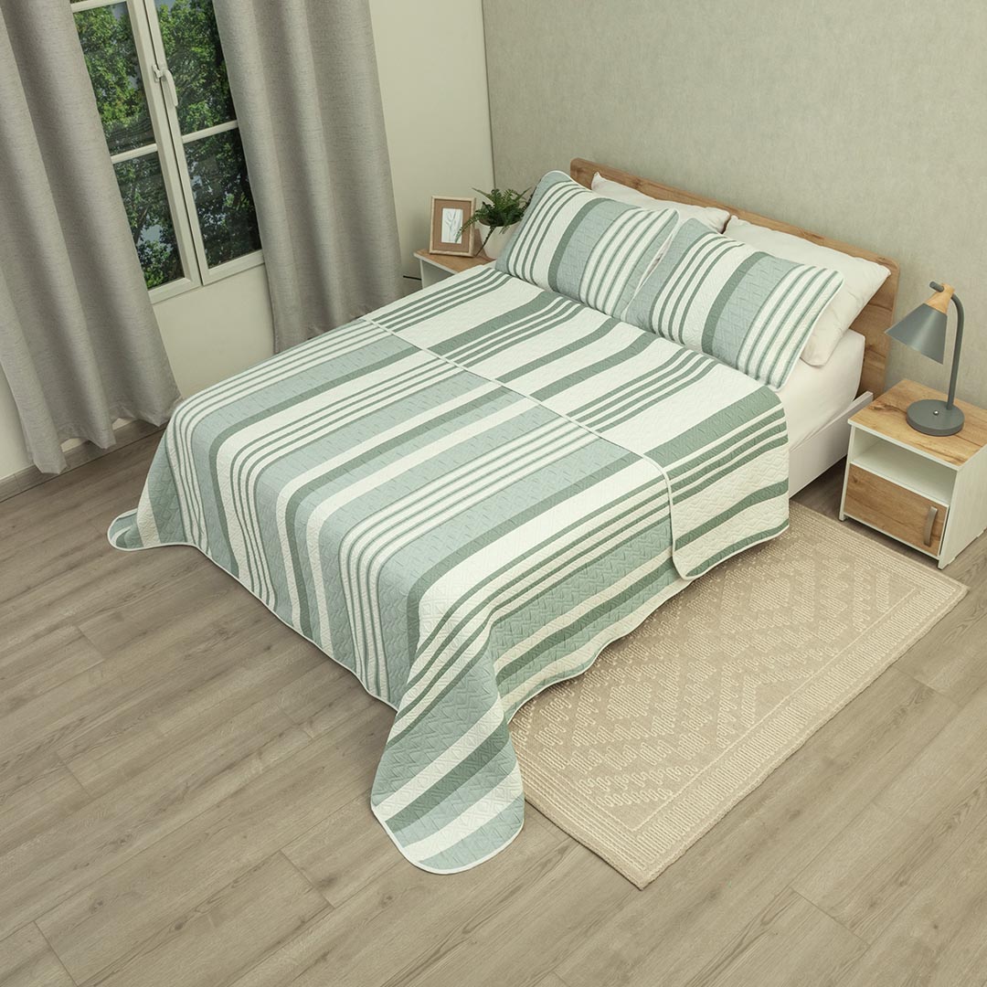 44Cubrelecho Prensado Doble Faz Trama Armonía Natural Verde