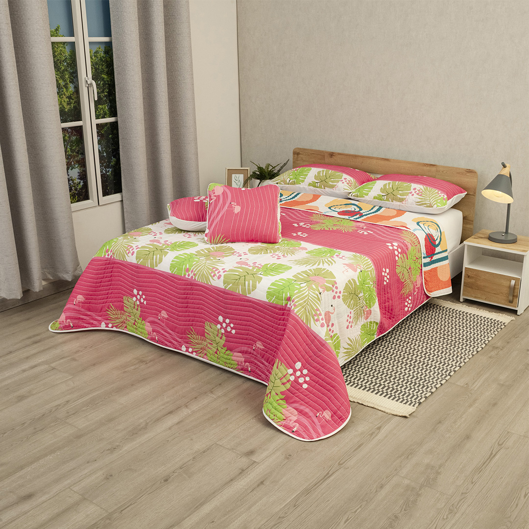 44Cubrelecho Estampado Prensado Doble Faz Carnaval en Salmon