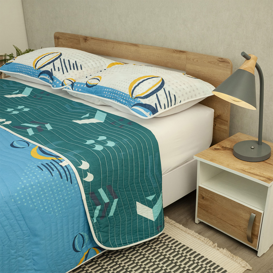 44Cubrelecho Estampado Prensado Doble Faz Océano Tribal