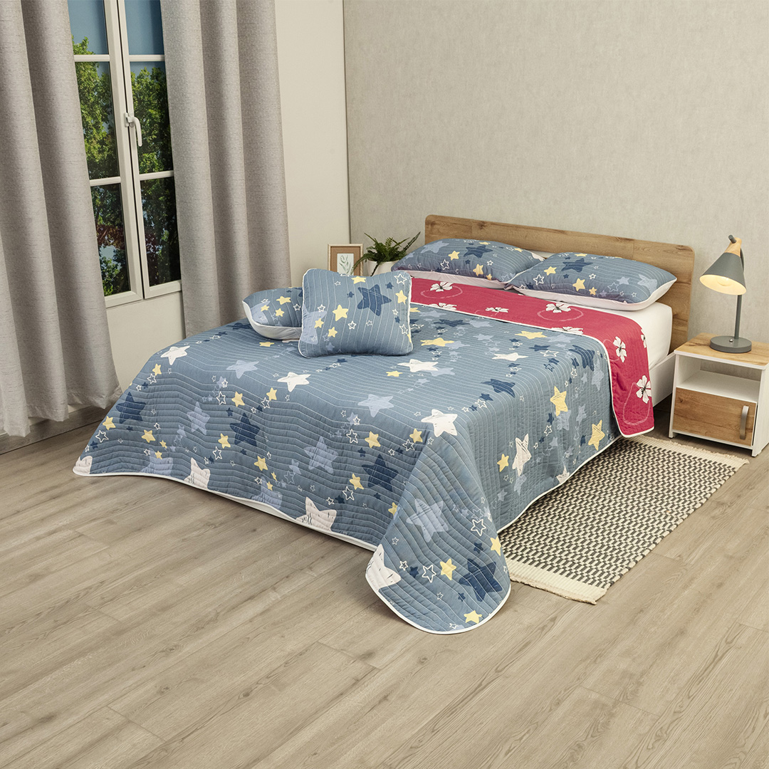 44Cubrelecho Estampado Prensado Doble Faz Ramillete de Colores