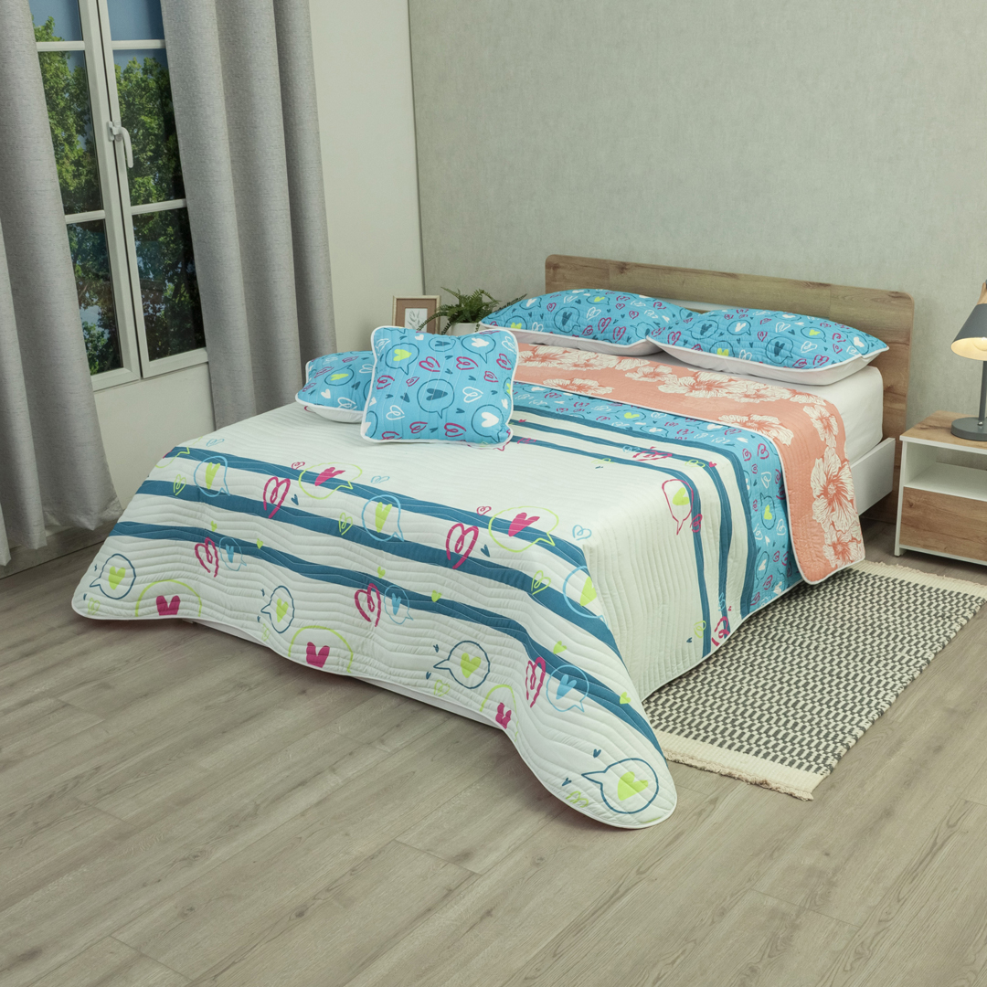 44Cubrelecho Estampado Prensado Doble Faz Dúo Vibrante