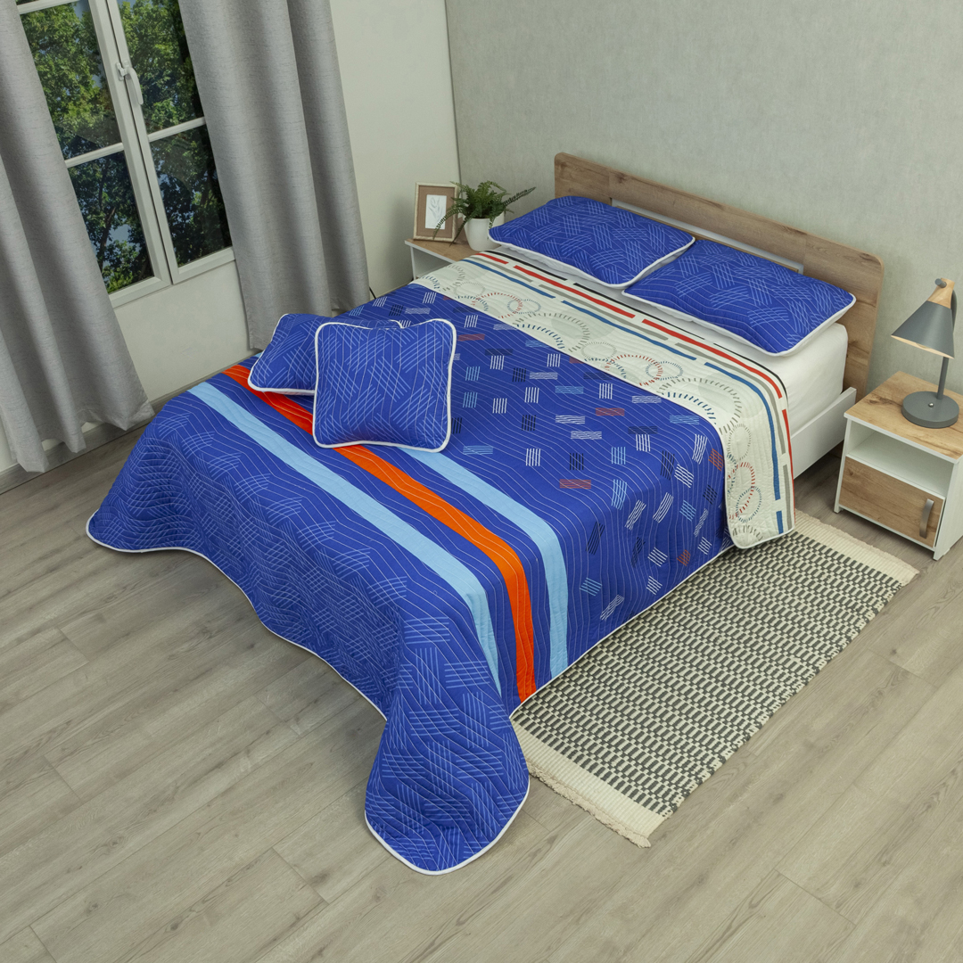 44Cubrelecho Estampado Prensado Doble Faz City Code Azul