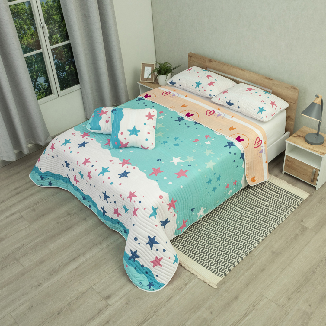 44Cubrelecho Estampado Prensado Doble Faz Mar Estrellado