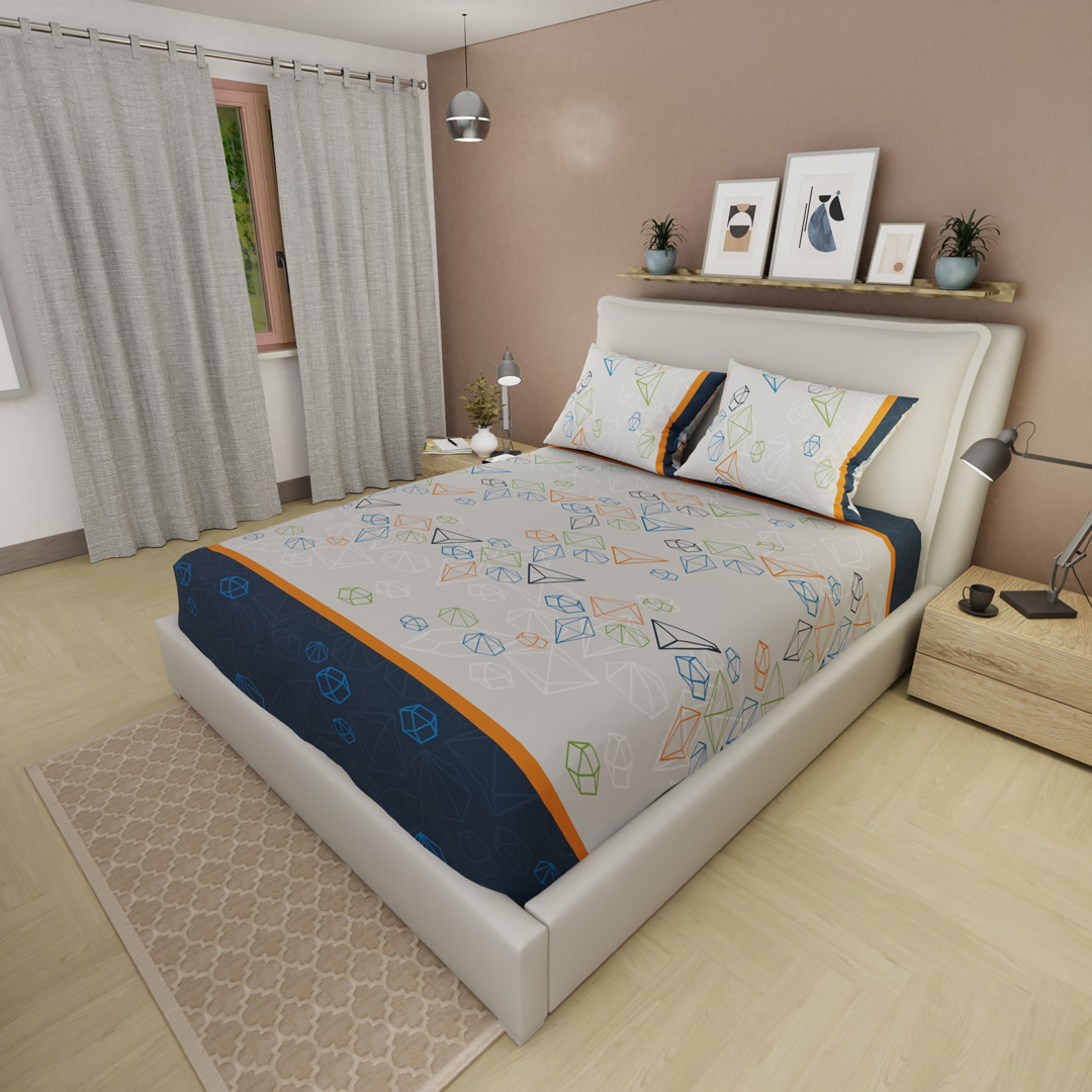 44Sábana Ajustable Primavera Geo Azul