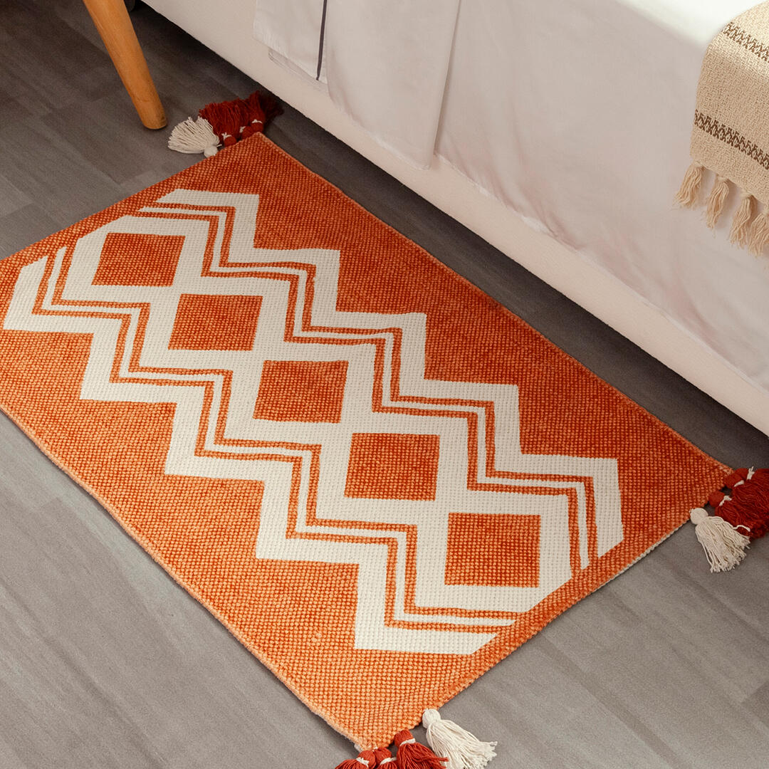 44Tapete Tejido Diseño Artesanal Fondo Naranja