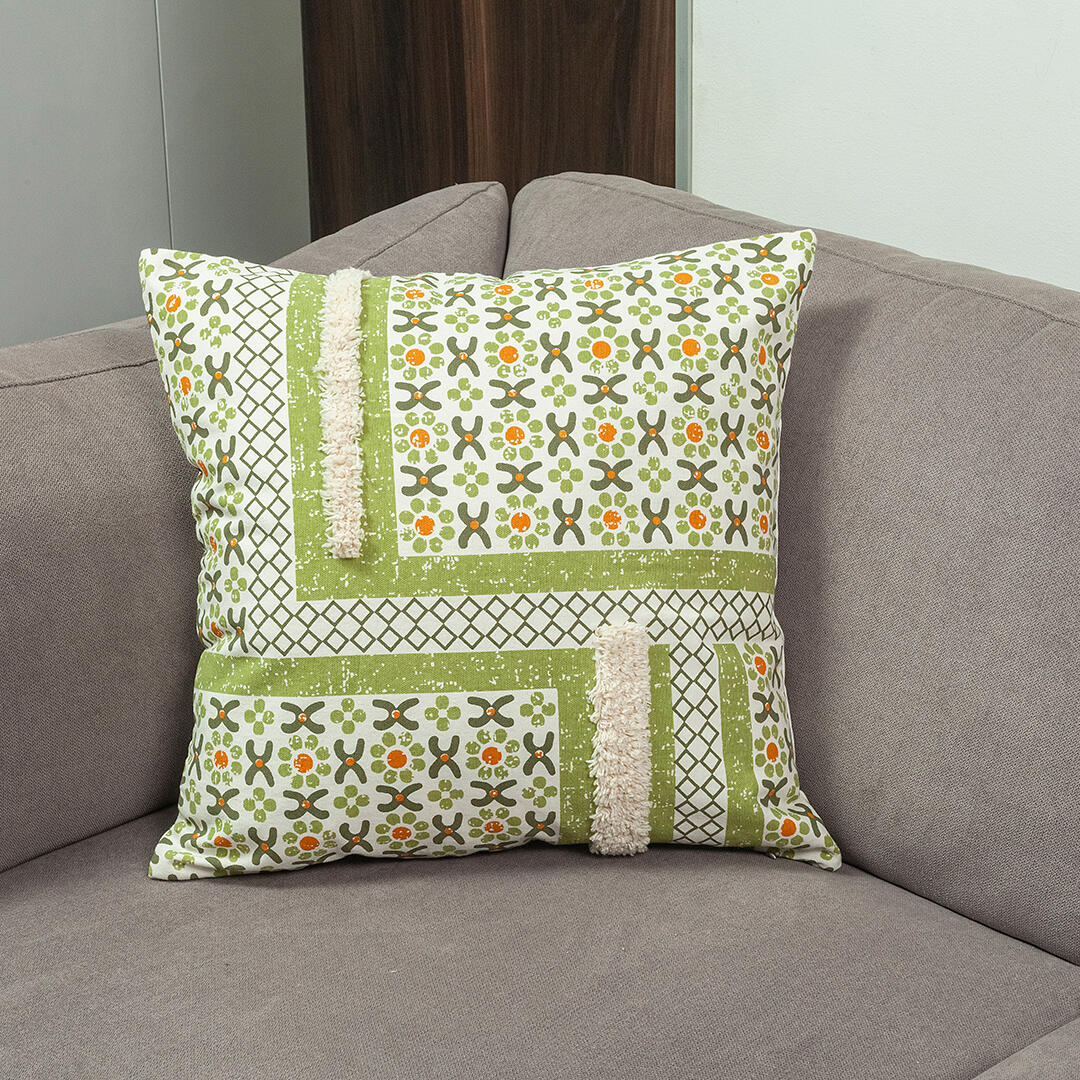 44FORRO COJIN ARTISAN  VERDE ESTAMPADO 