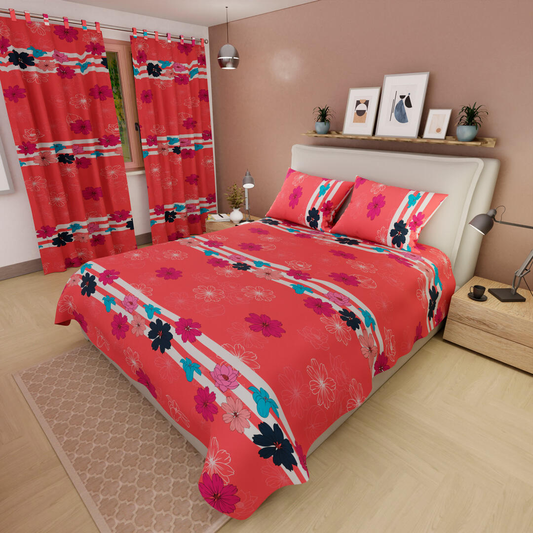44 Juego De Sábanas Microfibra Suavizada Salmón Patrón Flores Ultra Suave