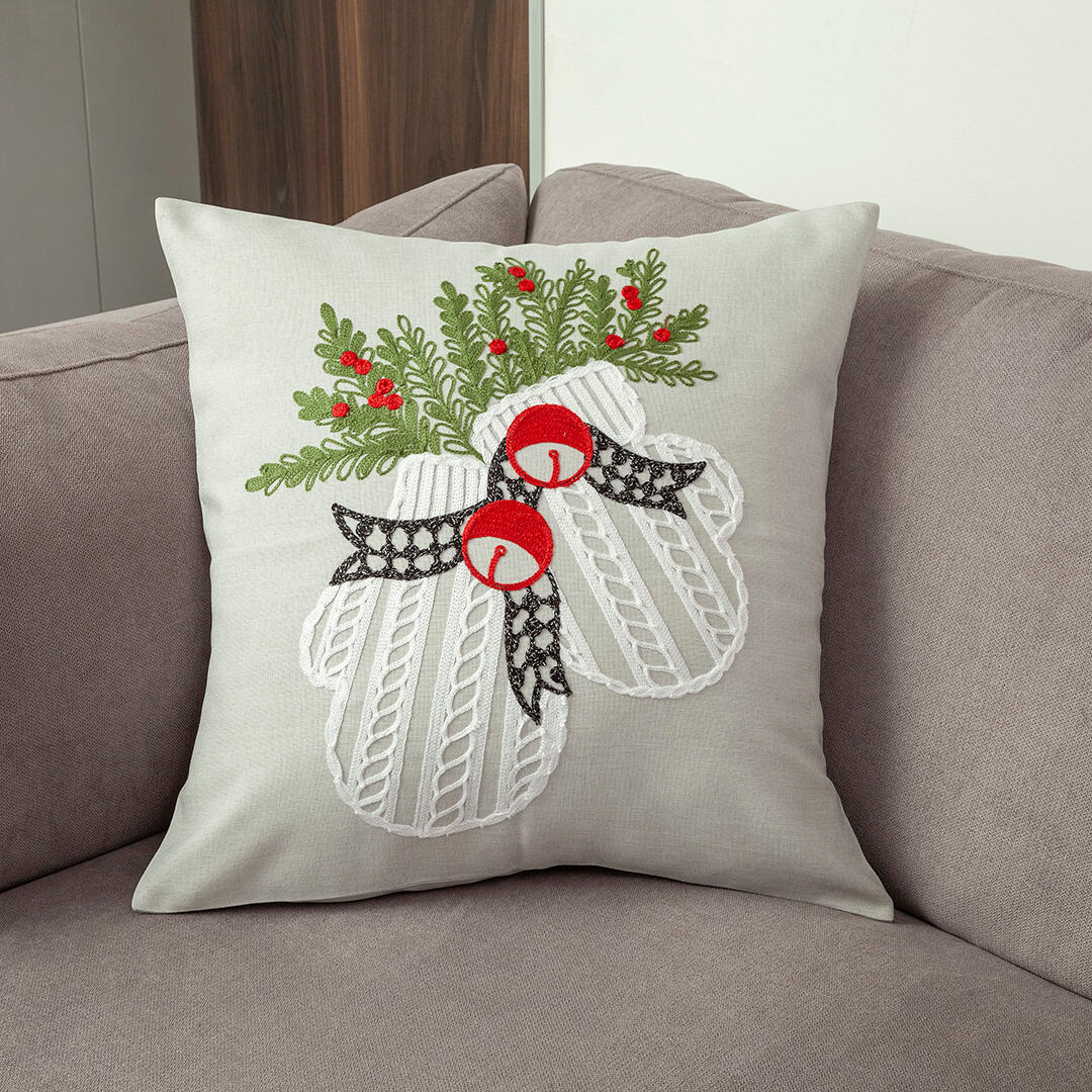 44Par De Forros Navideño Bordado Guantes Fondo Gris