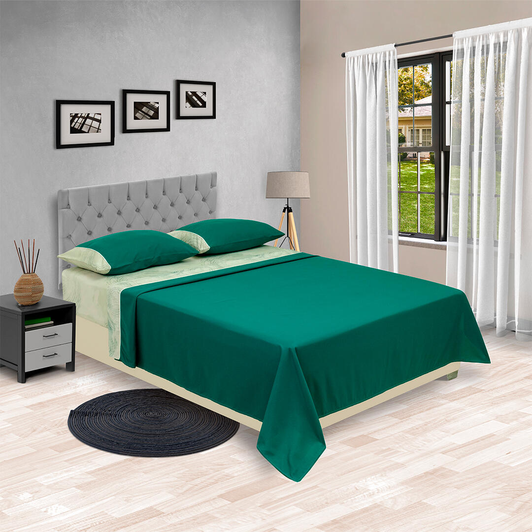44JUEGO DE SÁBANAS LÍNEA BARCELONA AJUSTABLE CÍRCULOS EN ESPIRAL SOBRESABANA VERDE OSCURO