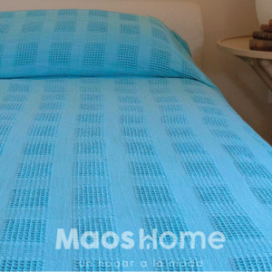 44Sobrecama En Colcha Tela Galleta Algodón Cama Doble  Azul