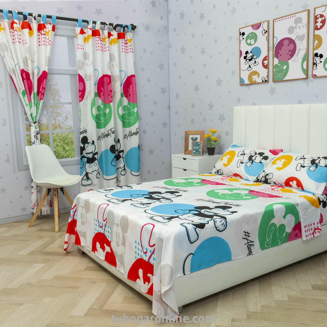 JUEGO DE SÁBANA CON CORTINAS CAMA DOBLE DISNEY MICKEY