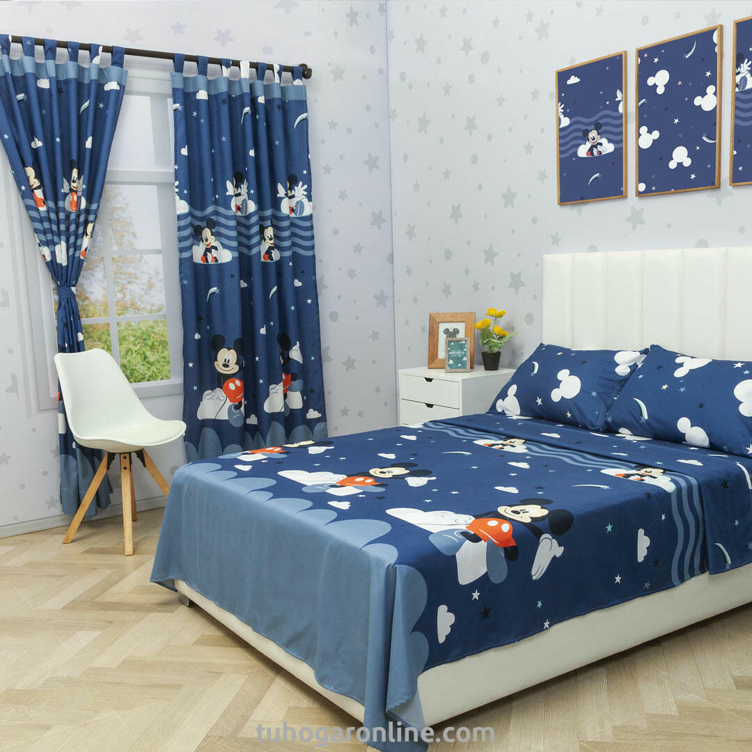 JUEGO DE SÁBANA CON CORTINAS CAMA DOBLE DISNEY MICKEY JR